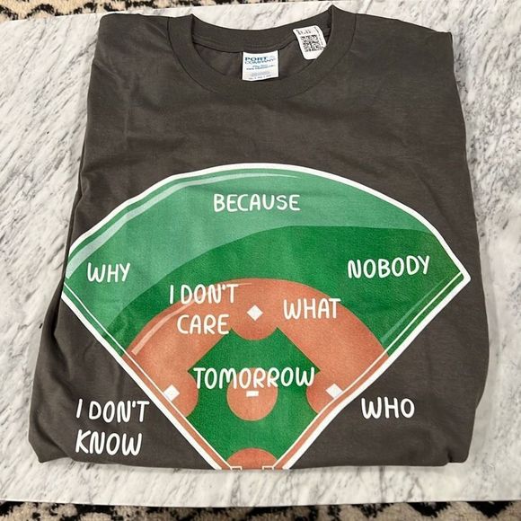 Funny Baseball Diamond Fielding Chart Gift Who's On First T-Shirt - Picture 2 of 2